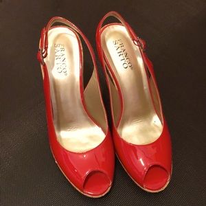 Franco Sarto red patent wedge sandals size 8.5